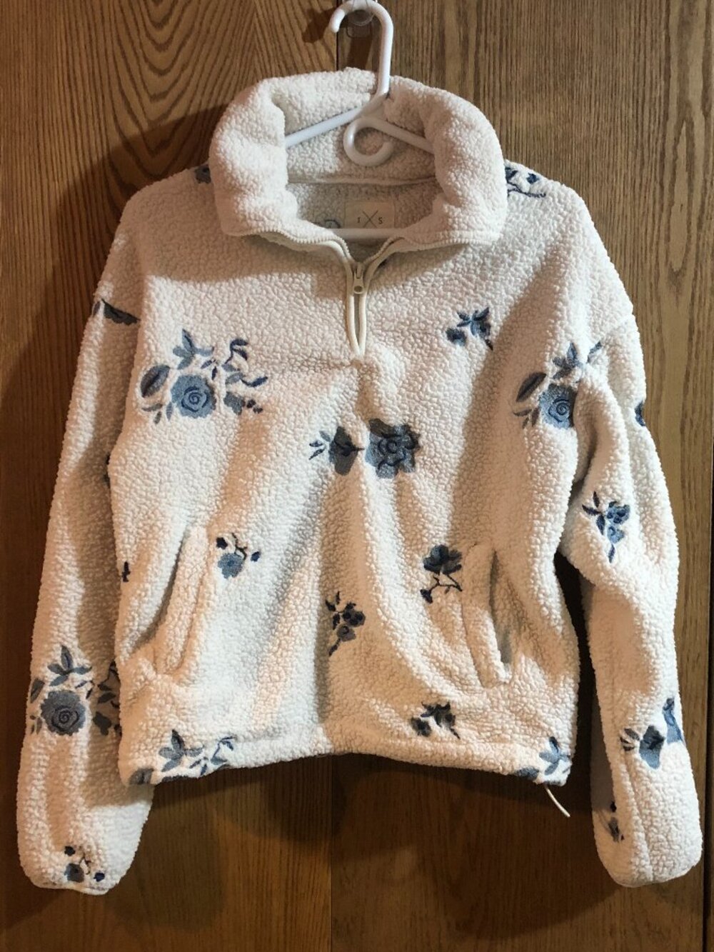 Thread & Supply Fall Winter Sherpa Pullover S Blue Floral Quarter Zip Cozy